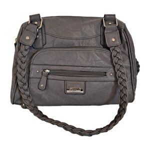 Rosetti Gray Hobo Shoulder Bag Braided Straps Faux Leather 11-1/2"x9-1/2"x4"